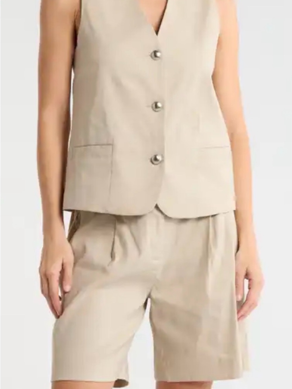 rag & bone Beige Sleeveless Button Vest Cotton Linen